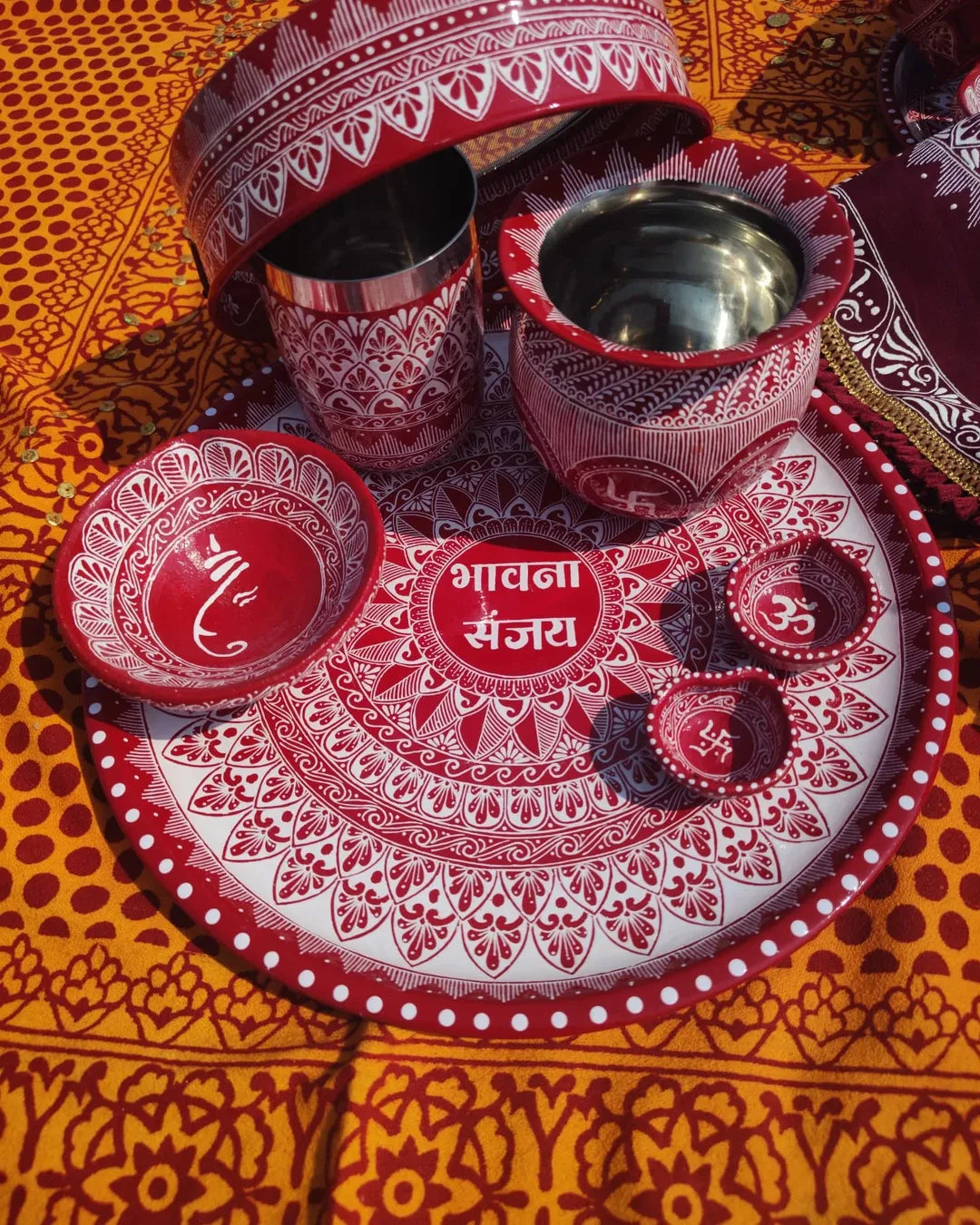 Traditional Aipan Art Karwachauth Set for Your Special Day