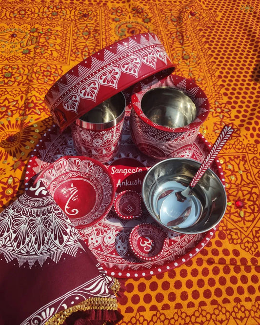 Traditional Aipan Art Karwachauth Set for Your Special Day